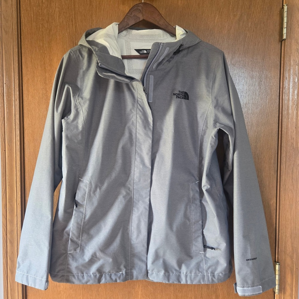 The North Face Womens DryVent Rain Jacket Grey Heather Hooded Shell Large
